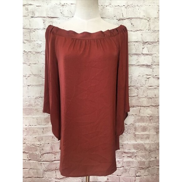 Tru Blu Planet Blue Womens Cinnamon Brown Tunic Blouse Top Tie Back - Size XS - Picture 2 of 8